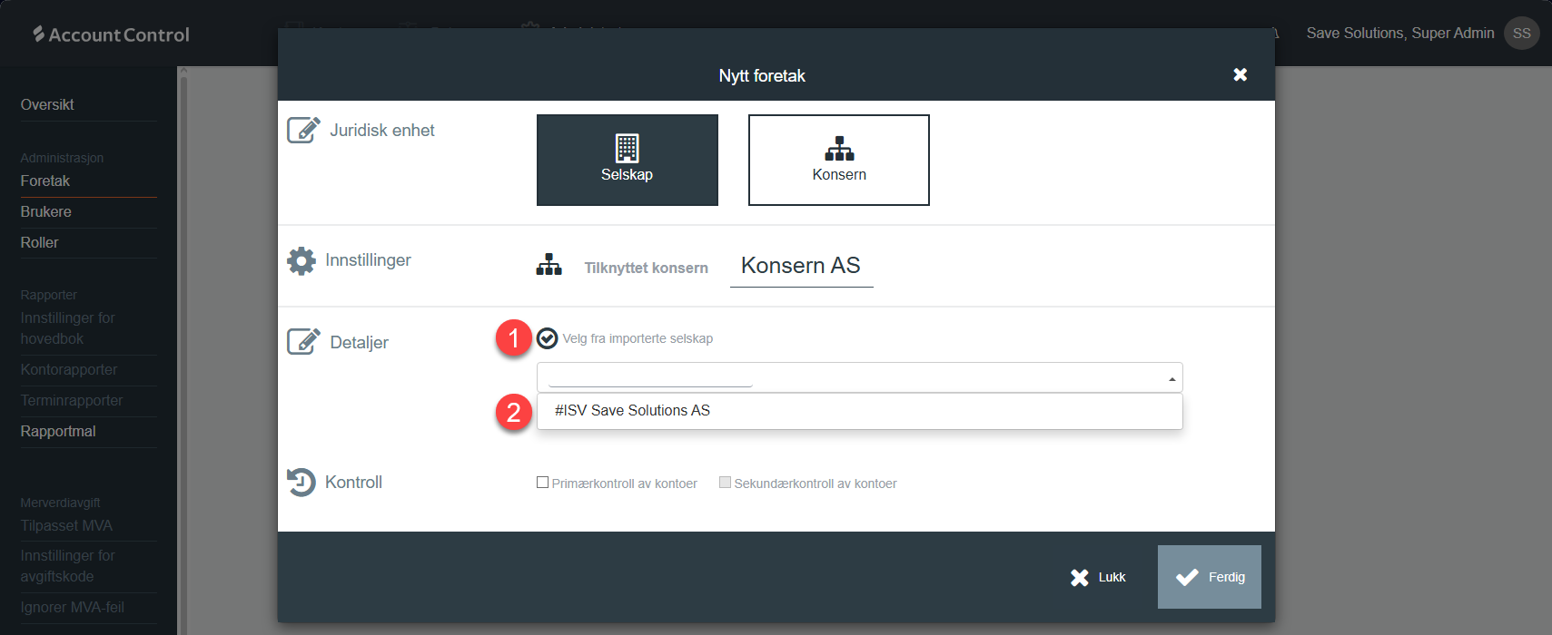 Velg selskap fra Visma