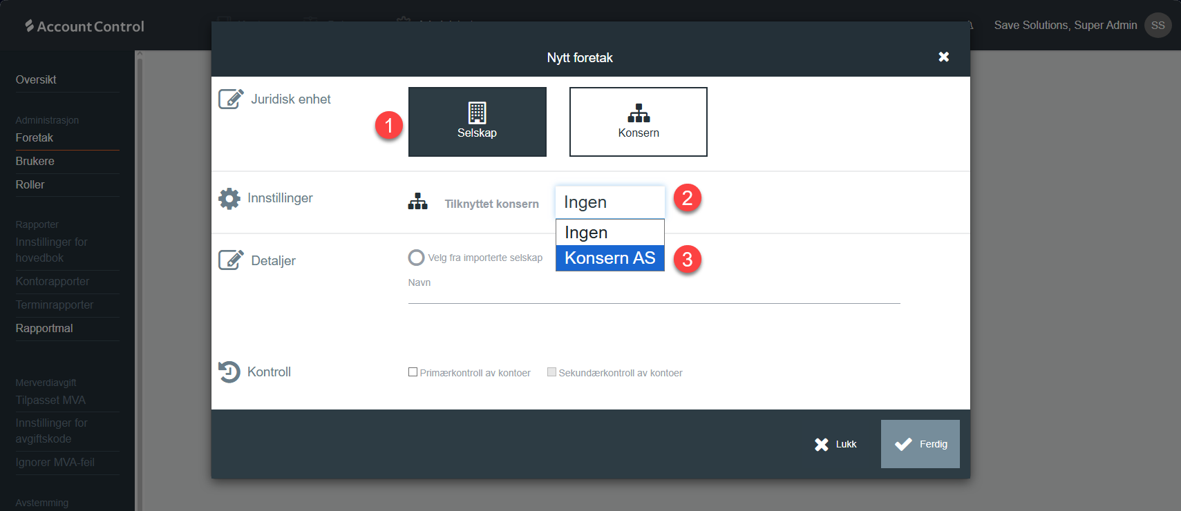 Velg tilknyttet konsern